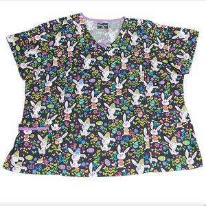 UA Butter Soft Gray Pink Spring Easter Bunny Egg Plus Size 3X Scrub Shirt Nurse
